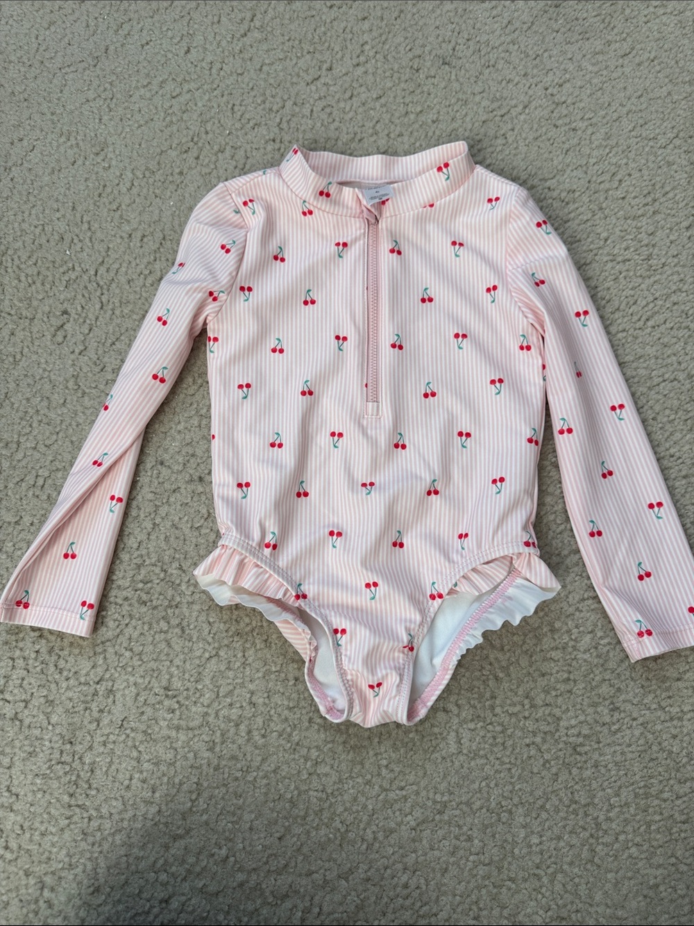 Carter's Pink Cherry Stripe Long-Sleeve One-Piece Swimsuit 4T
